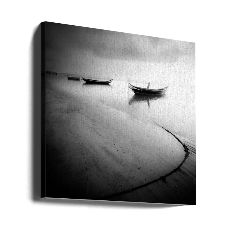 Calm Lake Boats by Marco Faria Square Canvas Print Art for Modern Home Decor. Decorate your office or living room with canvas artwork
