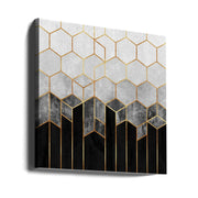 Charcoal Hexagons Square Canvas Art  Elisabeth Fredriksson 