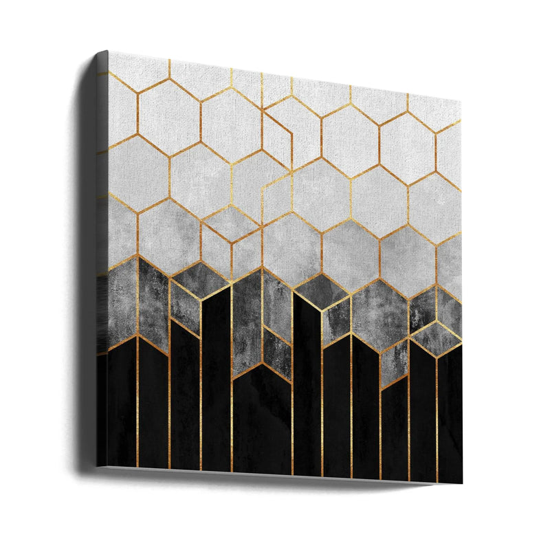 Charcoal Hexagons Square Canvas Art  Elisabeth Fredriksson 