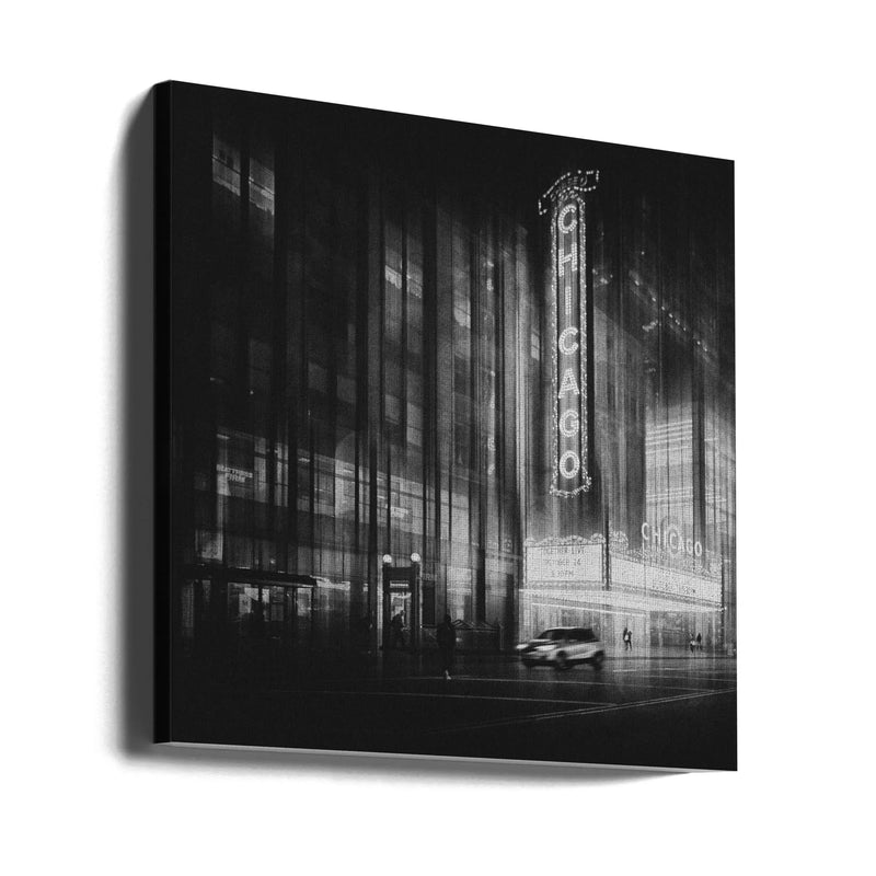 Chicago Theatre by Roswitha Schleicher-Schwarz Square Canvas Print Art for Modern Home Decor. Decorate your office or living room with canvas artwork
