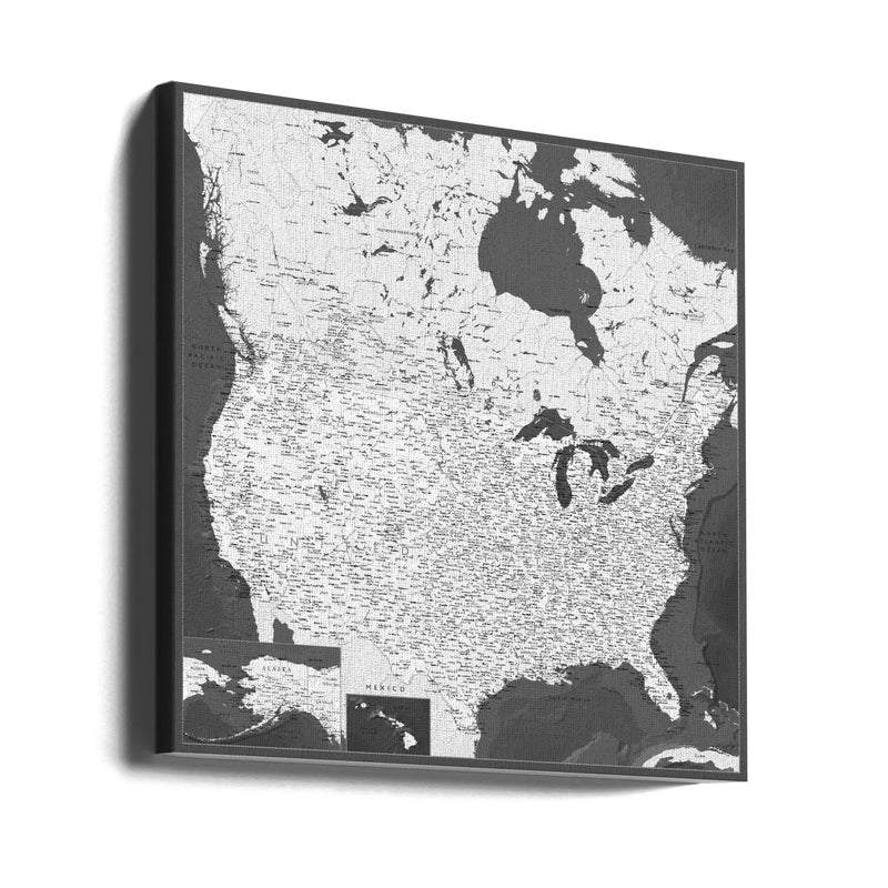 Highly detailed map of the United States, Olson by Rosana Laiz Blursbyai Square Canvas Print Art for Modern Home Decor. Decorate your office or living room with canvas artwork