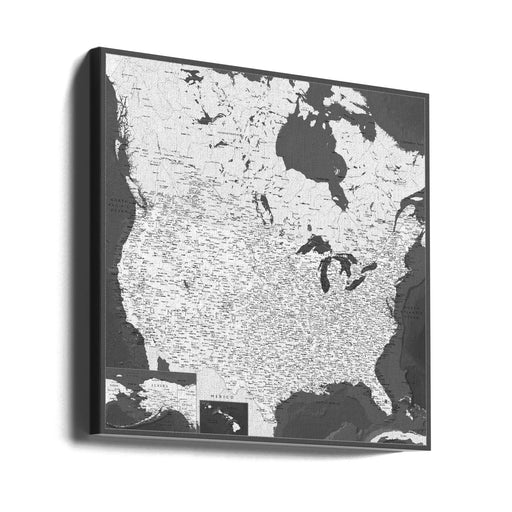 Highly detailed map of the United States, Olson by Rosana Laiz Blursbyai Square Canvas Print Art for Modern Home Decor. Decorate your office or living room with canvas artwork