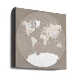 The world map in a circle muted brown Square Canvas Art Print  ModernMemoryDesign.com 