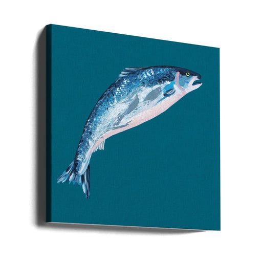 Leaping Salmon Square Canvas Art  Alice Straker 