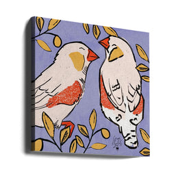 Finch   Love Birds   Purple Background  2.png Square Canvas Art  Erum Khalili 