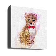 Baby Cheetah Watercolor Square Canvas Art  Emel Tunaboylu 
