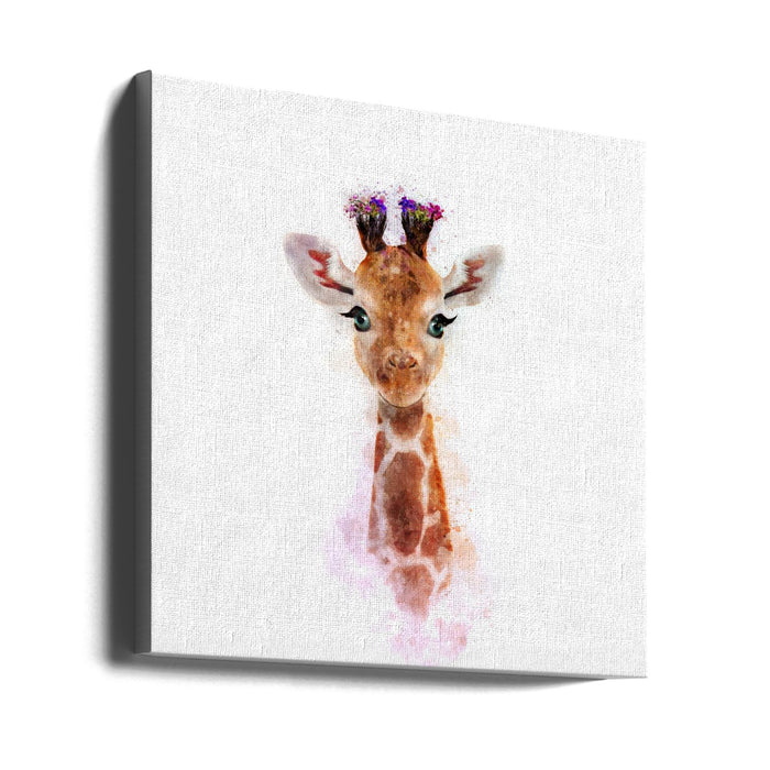 Baby Giraffe Square Canvas Art Print