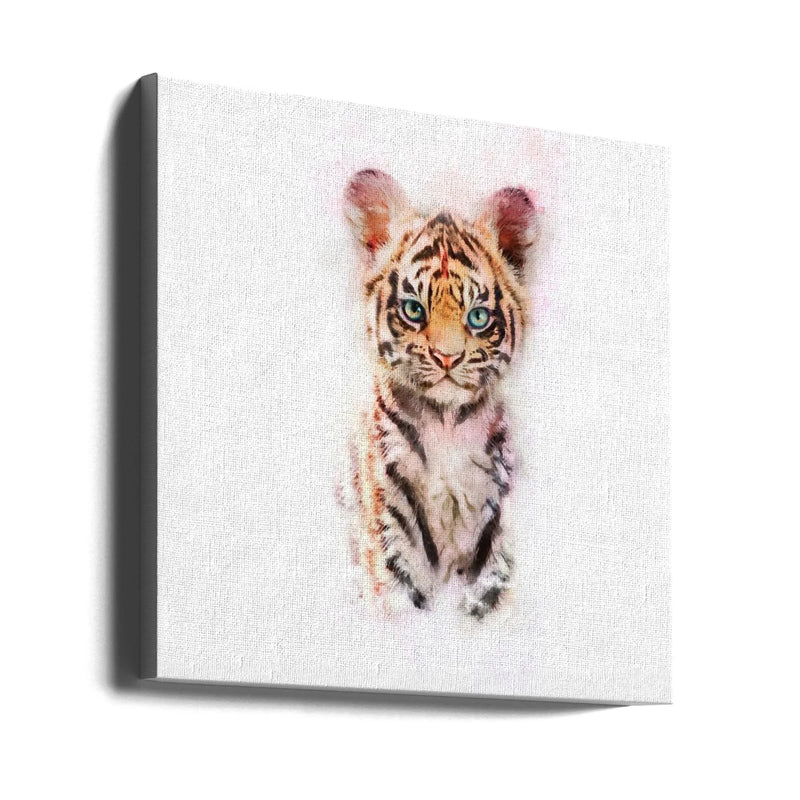 Baby Tiger by Emel Tunaboylu Square Canvas Print Art for Modern Home Decor. Decorate your office or living room with canvas artwork