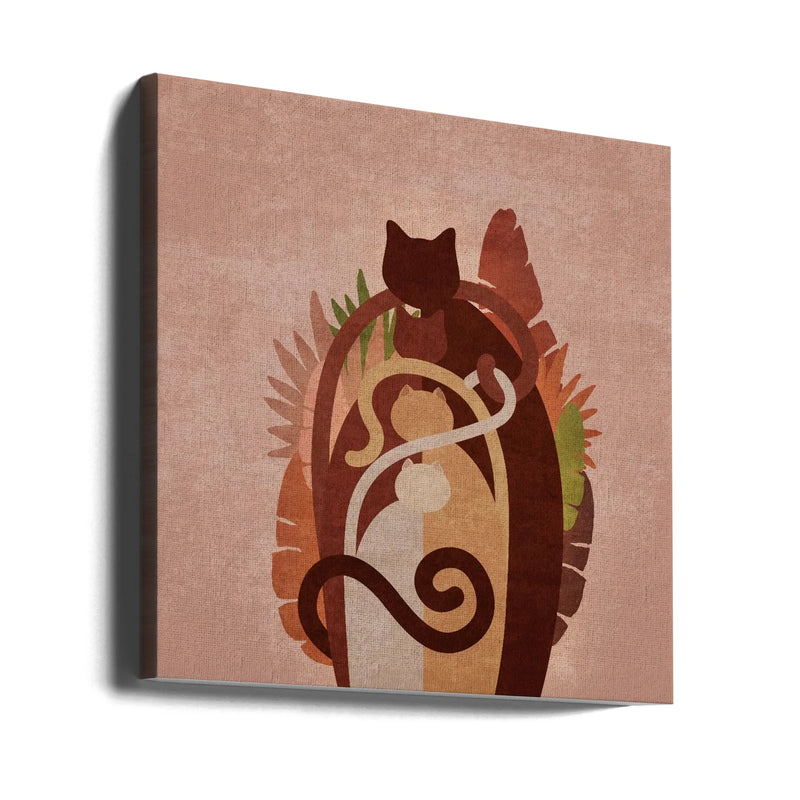 Cat Gang Boho by Emel Tunaboylu Square Canvas Print Art for Modern Home Decor. Decorate your office or living room with canvas artwork