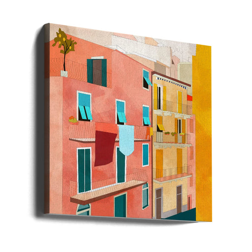 Little Italy Houses by Ana Rut Bre Square Canvas Print Art for Modern Home Decor. Decorate your office or living room with canvas artwork