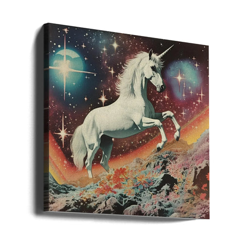 Vintage Unicorn Collage Art by Samantha Hearn Square Canvas Print Art for Modern Home Decor. Decorate your office or living room with canvas artwork