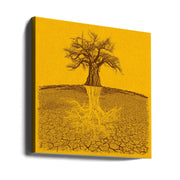 Baobab Mythical Roots Deeper Yellow (h) by Carlo Kaminski Square Canvas Print Art for Modern Home Decor. Decorate your office or living room with canvas artwork