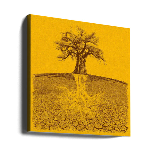 Baobab Mythical Roots Deeper Yellow (h) by Carlo Kaminski Square Canvas Print Art for Modern Home Decor. Decorate your office or living room with canvas artwork