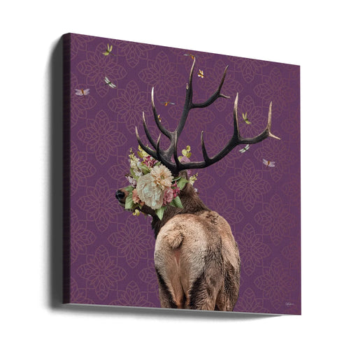 Spring Flower Bonnet On Deer by Sue Skellern Square Canvas Print Art for Modern Home Decor. Decorate your office or living room with canvas artwork
