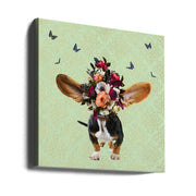 Spring Flower Bonnet On Doggy by Sue Skellern Square Canvas Print Art for Modern Home Decor. Decorate your office or living room with canvas artwork