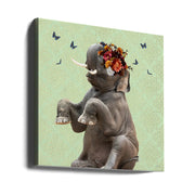Spring Flower Bonnet On Elephant by Sue Skellern Square Canvas Print Art for Modern Home Decor. Decorate your office or living room with canvas artwork