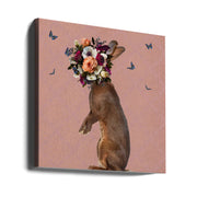 Spring Flower Bonnet On Rabbit by Sue Skellern Square Canvas Print Art for Modern Home Decor. Decorate your office or living room with canvas artwork