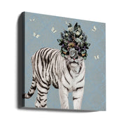 Spring Flower Bonnet On White Tiger by Sue Skellern Square Canvas Print Art for Modern Home Decor. Decorate your office or living room with canvas artwork