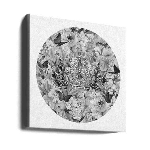 Candy Blooms & Crown Black & White by Sue Skellern Square Canvas Print Art for Modern Home Decor. Decorate your office or living room with canvas artwork