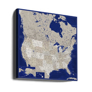 Highly detailed map of the United States, Kameryn by Rosana Laiz Blursbyai Square Canvas Print Art for Modern Home Decor. Decorate your office or living room with canvas artwork