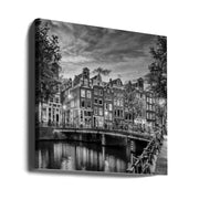 AMSTERDAM Idyllic impression from Singel - Monochrome by Melanie Viola Square Canvas Print Art for Modern Home Decor. Decorate your office or living room with canvas artwork
