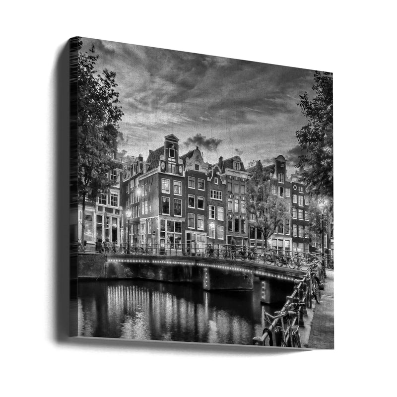 AMSTERDAM Idyllic impression from Singel - Monochrome by Melanie Viola Square Canvas Print Art for Modern Home Decor. Decorate your office or living room with canvas artwork