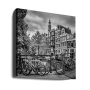 AMSTERDAM Flower Canal black & white by Melanie Viola Square Canvas Print Art for Modern Home Decor. Decorate your office or living room with canvas artwork