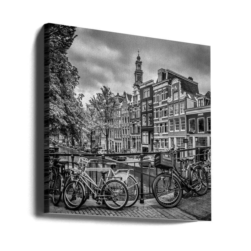 AMSTERDAM Flower Canal black & white by Melanie Viola Square Canvas Print Art for Modern Home Decor. Decorate your office or living room with canvas artwork