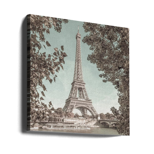 PARIS Eiffel Tower & River Seine | urban vintage style by Melanie Viola Square Canvas Print Art for Modern Home Decor. Decorate your office or living room with canvas artwork