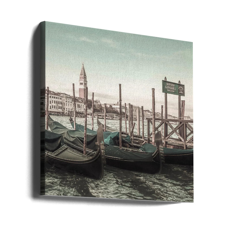 VENICE Grand Canal and Gondolas | urban vintage style by Melanie Viola Square Canvas Print Art for Modern Home Decor. Decorate your office or living room with canvas artwork