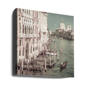 VENICE Canal Grande with Santa Maria della Salute | urban vintage style by Melanie Viola Square Canvas Print Art for Modern Home Decor. Decorate your office or living room with canvas artwork