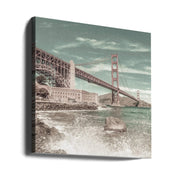 GOLDEN GATE BRIDGE Coastline Impression | urban vintage style by Melanie Viola Square Canvas Print Art for Modern Home Decor. Decorate your office or living room with canvas artwork