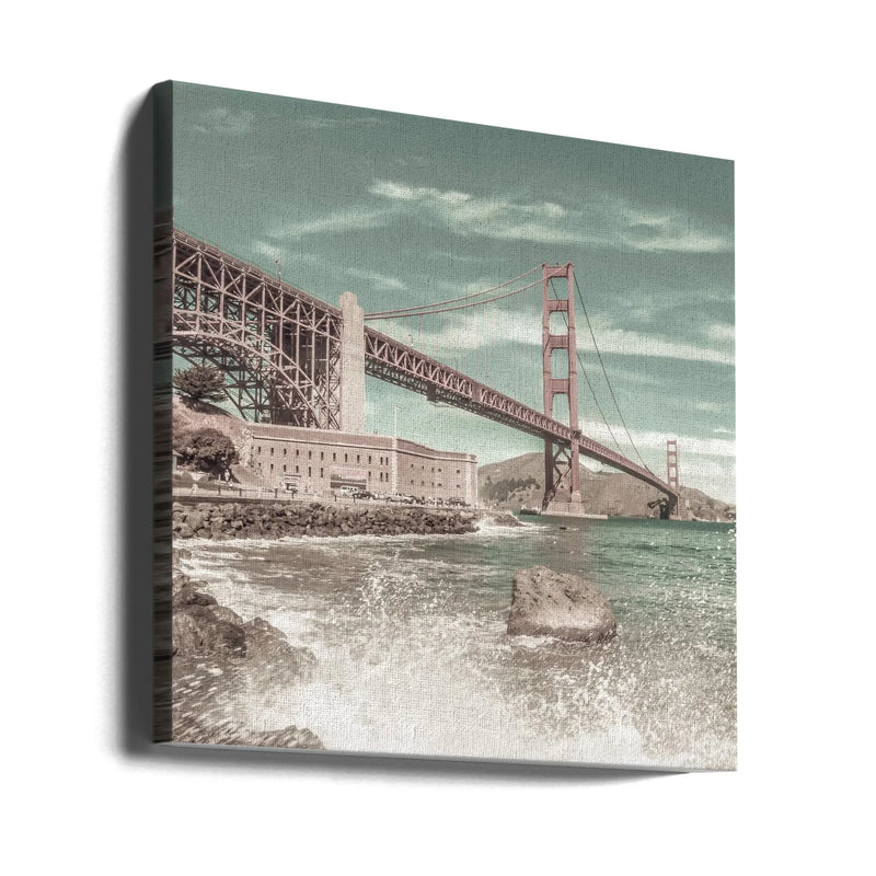 GOLDEN GATE BRIDGE Coastline Impression | urban vintage style by Melanie Viola Square Canvas Print Art for Modern Home Decor. Decorate your office or living room with canvas artwork