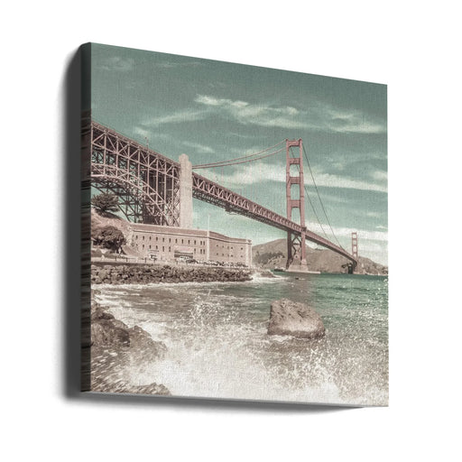 GOLDEN GATE BRIDGE Coastline Impression | urban vintage style by Melanie Viola Square Canvas Print Art for Modern Home Decor. Decorate your office or living room with canvas artwork