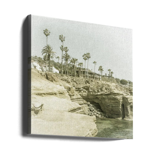 SAN DIEGO Vintage Sunset Cliffs by Melanie Viola Square Canvas Print Art for Modern Home Decor. Decorate your office or living room with canvas artwork