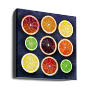 Citrus energy by EMELIEmaria Square Canvas Print Art for Modern Home Decor. Decorate your office or living room with canvas artwork