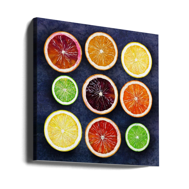 Citrus energy by EMELIEmaria Square Canvas Print Art for Modern Home Decor. Decorate your office or living room with canvas artwork