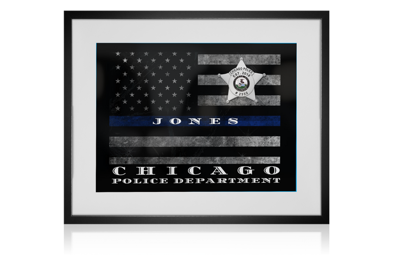 Chicago Police Thin Blue Line Flag officer wall art print decor