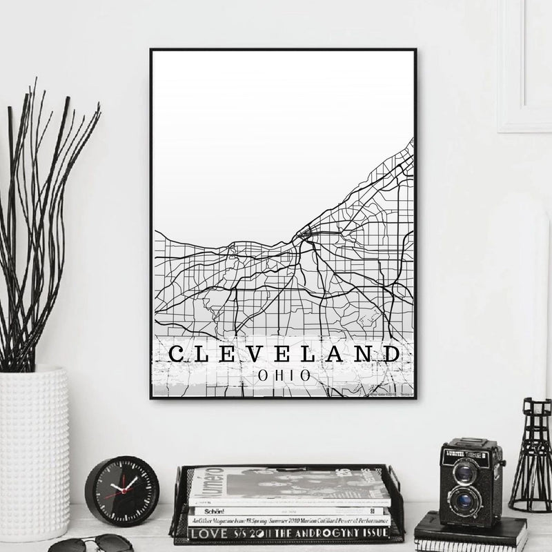 Cleveland Ohio map framed wall art print Modern Memory Design