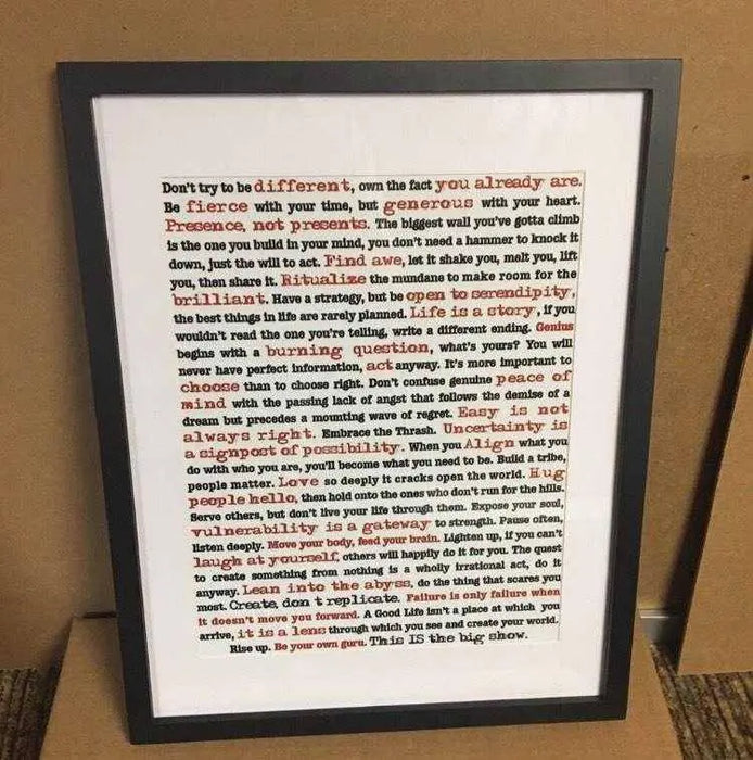 Custom Anniversary Song lyrics art print framed