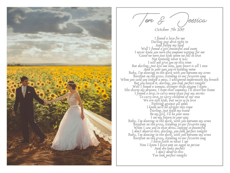 Personalized Wedding anniversary framed gift with song lyrics or vows framed canvas art