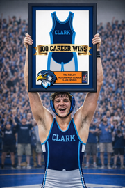 100 Career Win Wrestling Singlet Frame Banner Senior Award Night Gift Idea