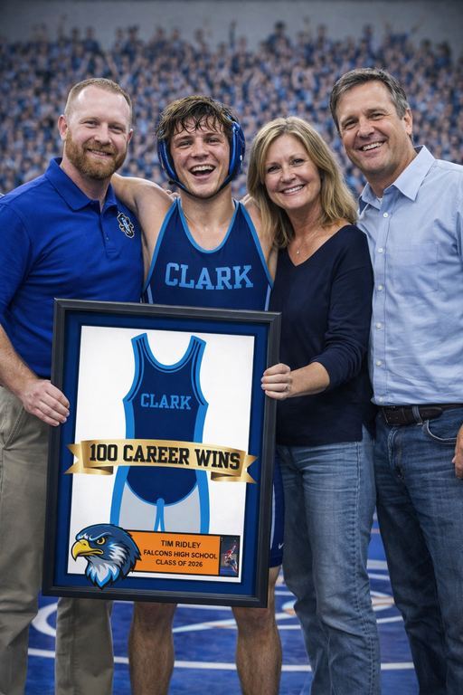 100 Career Win Wrestling Singlet Frame Banner Senior Award Night Gift Idea