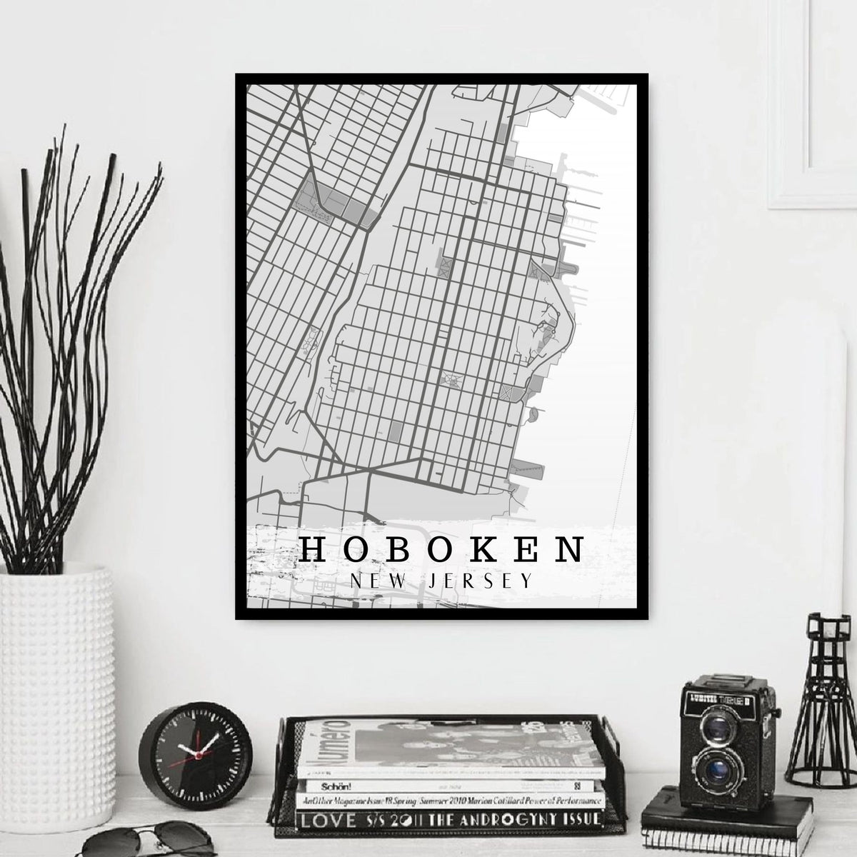 Framed Hoboken NJ Map Art Frame New Jersey