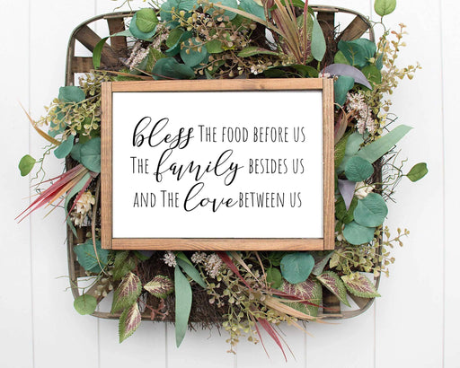 Kitchen wood Signs wall art decor bless the food before us quote