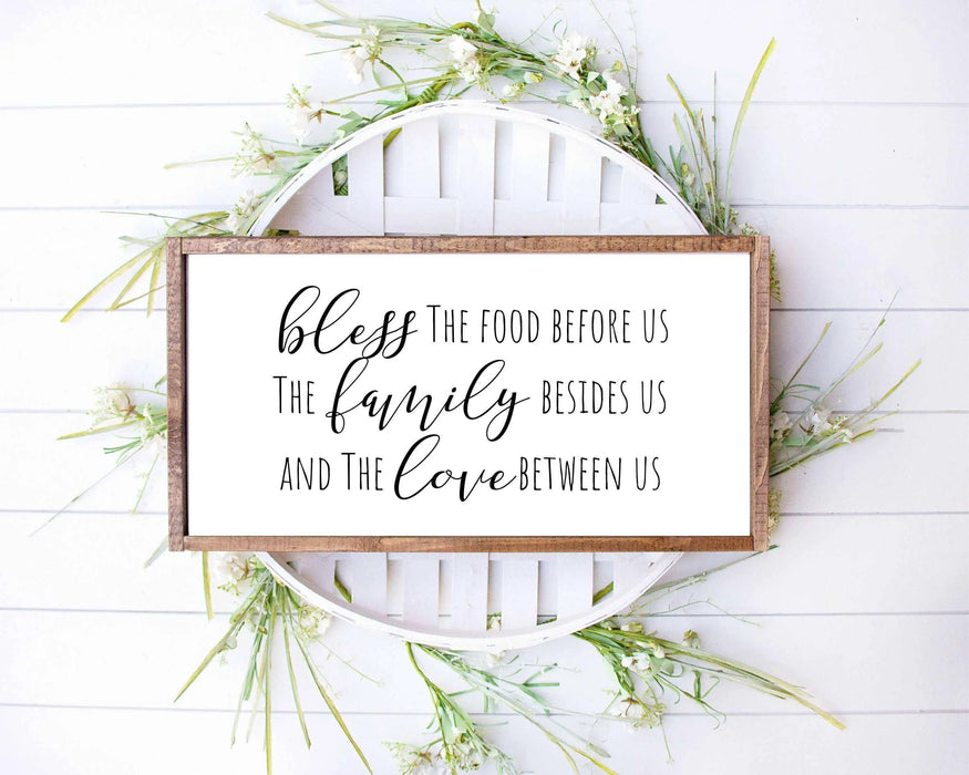 Kitchen wood Signs wall art decor bless the food before us quote
