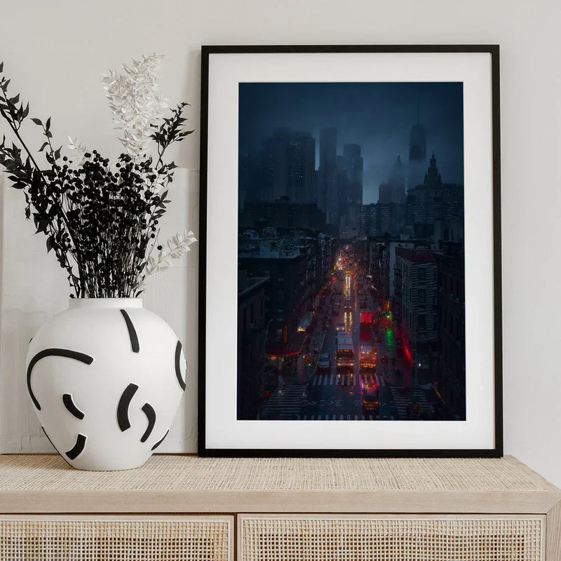 Raining China Town Framed Art Javier de la Torre | Home or Office Art