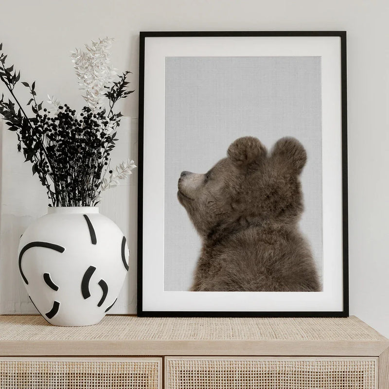 Peekaboo Baby Bear Back Framed Art Lola Peacock | Home or Office Art