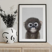 Peekaboo Baby Monkey Framed Art Lola Peacock | Home or Office Art