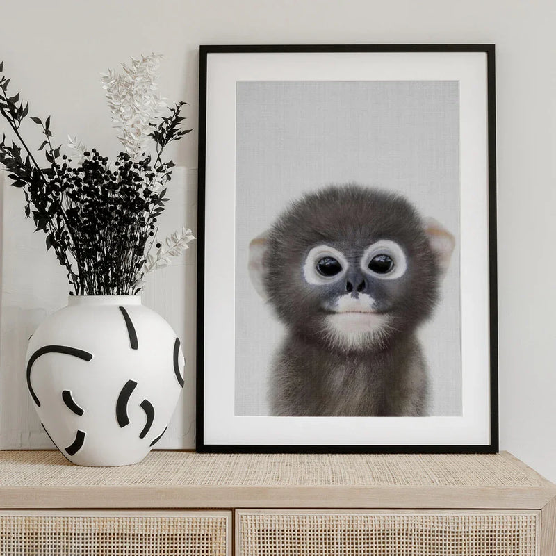 Peekaboo Baby Monkey Framed Art Lola Peacock | Home or Office Art